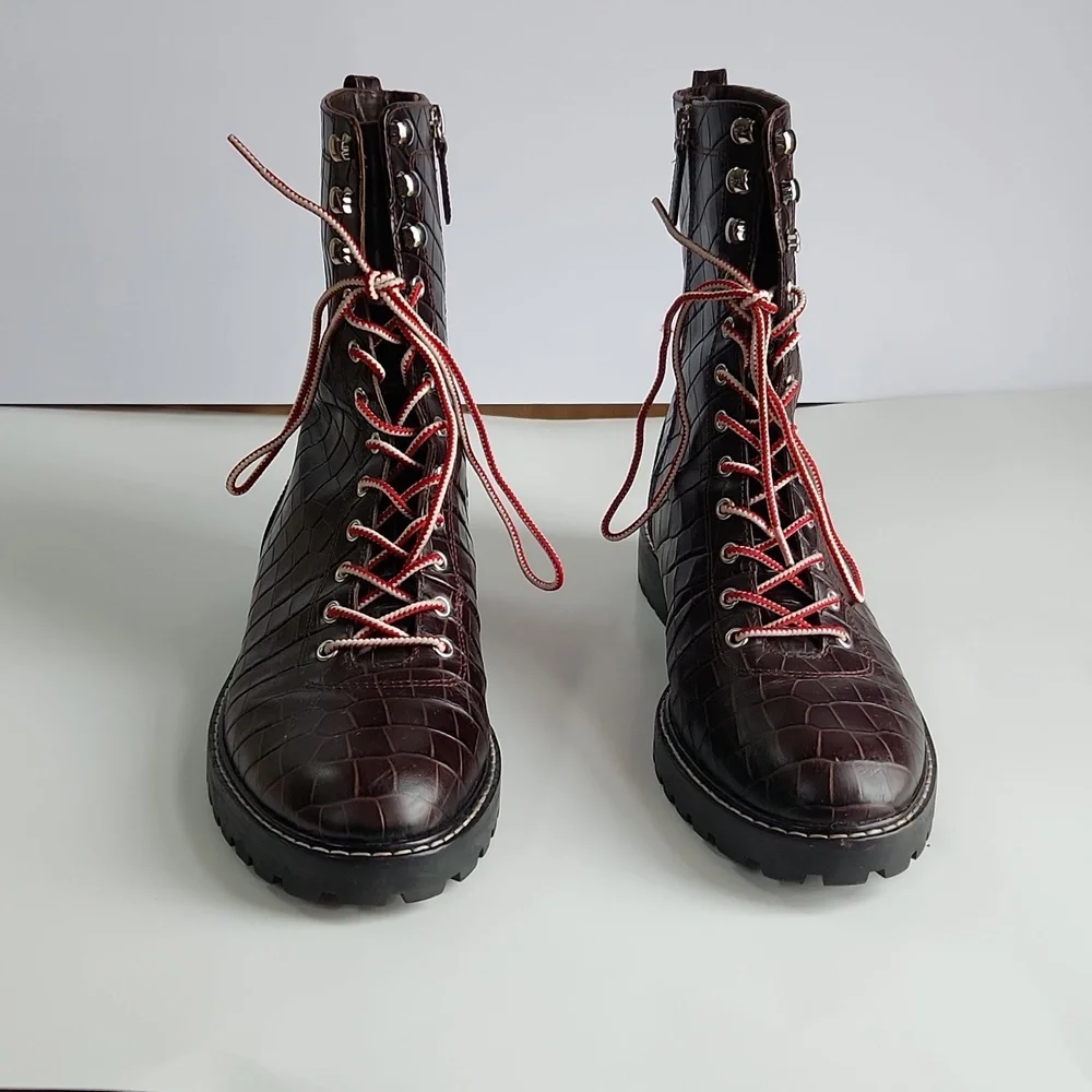 J. Crew Crocodile Embossed leather Lace-up Military Combat Style Boots